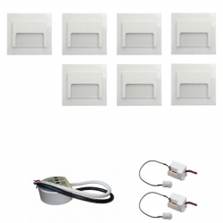 Zestaw 7 x oprawa schodowa ontario biała zimna + zasilacz LED 12V DC+ 2 czujniki ruchu 230V