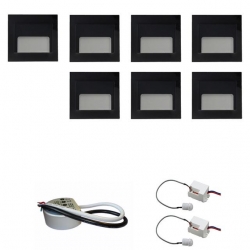 Zestaw 7 x oprawa schodowa ontario czarna zimna + zasilacz LED 12V DC+ 2 czujniki ruchu 230V