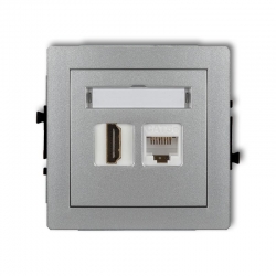 Karlik DECO gniazdo pojedyncze HDMI + gniazdo komp. poj. 1xRJ45, kat. 5e, 8-stykowy srebrny metalik PODTYNKOWY bez ramki IP 20 7DGHK