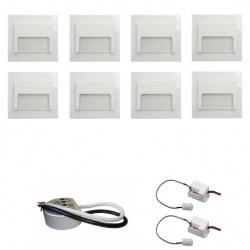 Zestaw 8 x oprawa schodowa ontario biała zimna + zasilacz LED 12V DC+ 2 czujniki ruchu 230V