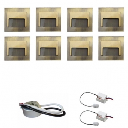 Zest 8 x oprawa schodowa ontario mosiądz zimna +zasilacz 20W 12V DC+ 2 czujniki 12V DC