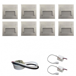 Zestaw 8 x oprawa schodowa ontario satyna zimna + zasilacz LED 12V DC+ 2 czujniki ruchu 230V