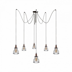 Nowodvorski lampa wisząca WORKSHOP E27 x 6 Stal lakierowana Stal miedziowana Czarny ~220-230 V MAX: 6x60W