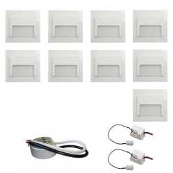 Zestaw 9 x oprawa schodowa ontario biała zimna + zasilacz LED 12V DC+ 2 czujniki ruchu 230V