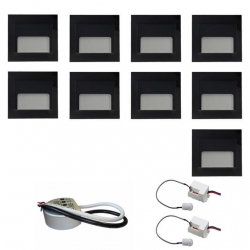 Zestaw 9 x oprawa schodowa ontario czarna zimna + zasilacz LED 12V DC+ 2 czujniki ruchu 230V