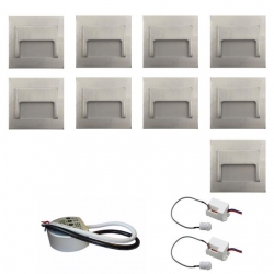 Zestaw 9 x oprawa schodowa ontario satyna zimna + zasilacz LED 12V DC+ 2 czujniki ruchu 230V
