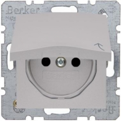 HAGER POLO Berker B.kwadrat gniazdo poj. z/u aluminium z klapką 396380+3965898994
