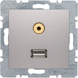 HAGER POLO Berker B.kwadrat gniazdo USB 3.5mm audio aluminium 3315391404