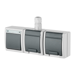 ELEKTRO-PLAST NASIELSK AQUANT 1249-65 Zestaw natynkowy poziomy łącznik uniwersalny + gniazdo podwójne hermetyczne z/u IP65 2x2P+Z