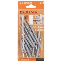 KOELNER kołek szybkiego montażu 6x40mm z kołnierzem 18szt. B-FXK-06K040