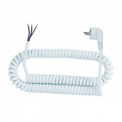 F-ELEKTRO Przewód spiralny - wtyczka kątowa 3x1m2 3m biały F5.0076
