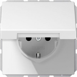 JUNG LS990 Gniazdo SCHUKO IP44 z klapką biały