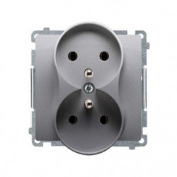 KONTAKT-SIMON Basic Gniazdo podwójne z/u z przesłoną stal inox BMGZ2Mz.01/21