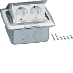 Hager Tehalit puszka podłogowa Floor Box 2x230V schuko stal nierdzewna kwadrat