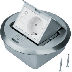 Hager Tehalit puszka podłogowa Floor Box 1x230V schuko + RJ45 stal nierdzewna okrągła