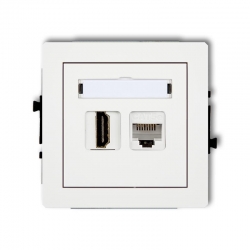 Karlik DECO gniazdo pojedyncze HDMI + gniazdo komp. poj. 1xRJ45, kat. 5e, 8-stykowy biały PODTYNKOWY bez ramki IP 20 DGHK