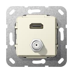 Gira HDMI, SAT gniazdo F Przejściówka Ur ządzenie podtynk. kremowy System 55