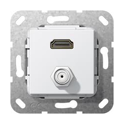 Gira HDMI, SAT gniazdo F Przejściówka Ur ządzenie podtynk. biały System 55