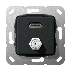 Gira HDMI, SAT gniazdo F Przejściówka Ur ządzenie podtynk. czarny mat System 55
