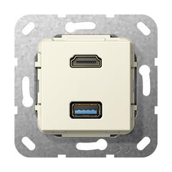 Gira HDMI, USB 3.0 A Przejściówka Urządz enie podtynk. kremowy System 55