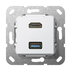 Gira HDMI, USB 3.0 A Przejściówka Urządz enie podtynk. biały System 55