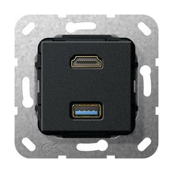 Gira HDMI, USB 3.0 A Przejściówka Urządz enie podtynk. czarny matowy System 55