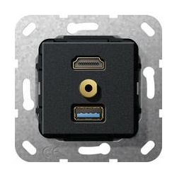 Gira HDMI,USB3.0 A,bag m. Rozgałęźnik ka bl. Urządzenie podtynk. czarny matowy