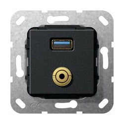 Gira USB 3.0 A, bagnet m. Rozgałęźnik ka bl. Urządz podtynk. czarny mat System 55