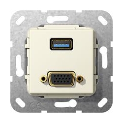 Gira USB 3.0 A, VGA Rozgałęźnik kabl. Ur ządzenie podtynk. kremowy System 55
