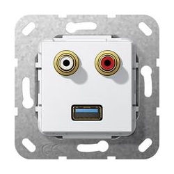 Gira USB 3.0 A, cinch audio Przejściówka Urządzenie podtynk. biały System 55