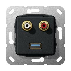 Gira USB 3.0 A, cinch audio Przejściówka Urządz podtynk. czarny mat System 55