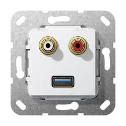 Gira USB 3.0 A, cinch audio Rozgałęźnik kabl. Urządzenie podtynk biały System 55