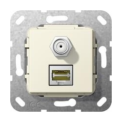 Gira MJ RJ45 kat.6A 10 GB, SAT F Przejś. Urządzenie podtynk. krem System 55