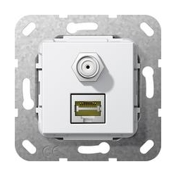 Gira MJ RJ45 kat.6A 10 GB, SAT F Przejś. Urządzenie podtynk. biały System 55