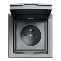 SCHNEIDER ELECTRIC ASFORA Gniazdo 2P+PE pojedyncze z/u z klapką IP44 stal EPH2800662