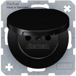 HAGER POLO Berker R.1/R.3 gniazdo poj. z/u z klapką czarne 396380+3965832045