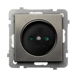 OSPEL SONATA Gniazdo pojedyncze stal inox b/u 16A z przesłonami GP-1RMP/m/37