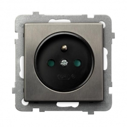 OSPEL SONATA Gniazdo pojedyncze stal inox z/u 16A z przesłonami GP-1RMZP/m/37