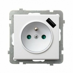 OSPEL SONATA Gniazdo poj. z ładowarką USB białe GP-1RZPUSB/m/00