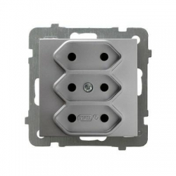 OSPEL AS Gniazdo potrójne b/u 2.5A EURO srebro GP-3G/m/18