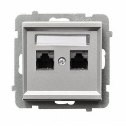OSPEL SONATA Gniazdo komputerowe podw. 2xRJ45 kat.5e srebro mat GPK-2R/K/m/38
