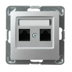 OSPEL IMPRESJA Gniazdo komputerowe podwójne RJ45 kat.6 srebrne GPK-2Y/T6/m/