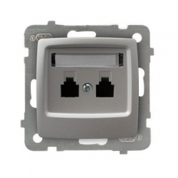 OSPEL KARO Gniazdo telefoniczne podwójne niezależne srebrny GPT-2SN/m/43