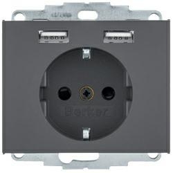 HAGER POLO Berker K.1 gniazdo z/u Schuko z ładowarką USB antracyt 48037006