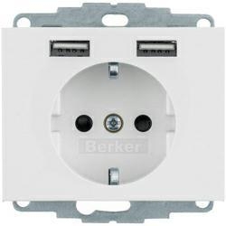 HAGER POLO Berker K.1 gniazdo z/u Schuko z ładowarką USB biały połysk 48037009