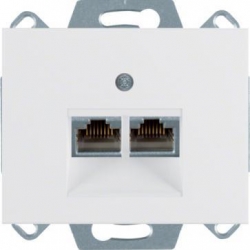 HAGER POLO Berker K.1 Gniazdo RJ45 komputerowe podwójne kat. 6e ekranowane biały połysk 455501+14097009