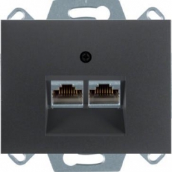 HAGER POLO Berker K.1 Gniazdo RJ45 komputerowe podwójne kat. 6e ekranowane antracyt 455501+14097006