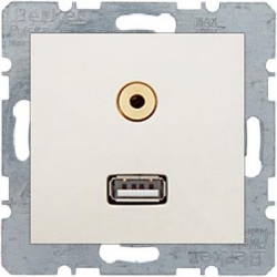 HAGER POLO Berker B.Kwadrat Gniazdo USB 3,5mm Audio kremowe połysk 3315398982