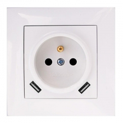 WESA gniazdo pojedyncze z/u białe 16A 250V + 2x USB