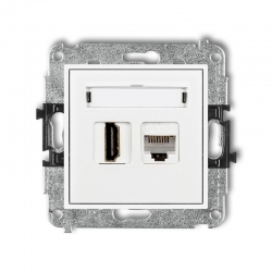 Karlik MINI Gniazdo HDMI + gniazda komputerowe kat. 5e biały połysk MGHK